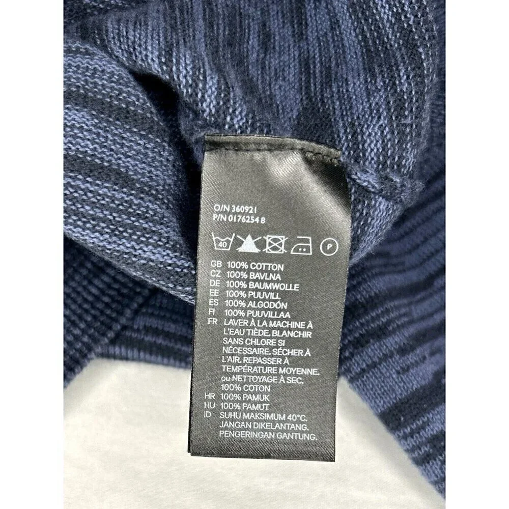 H&M 3D Knit Sweater Men's M Navy Blue 100% Cotton Geometric Moto Design Normcore
